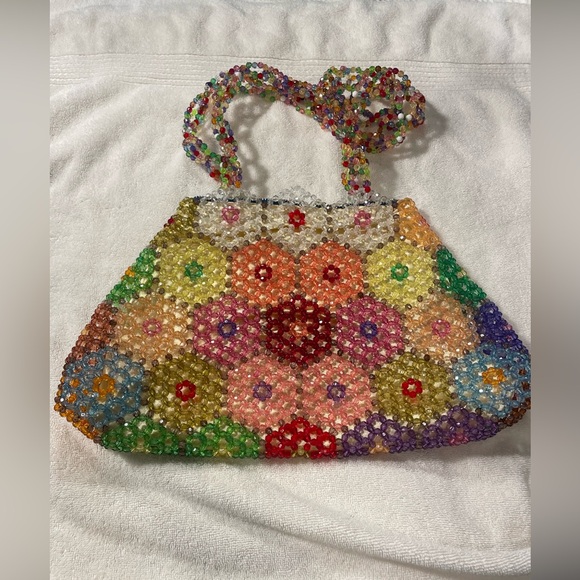 Handbags - Vintage zip closed beaded shoulder bag in multicolor floral
